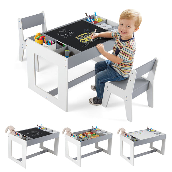 Multifunctional Kids Table and 2 Chairs Set with Chalkboard