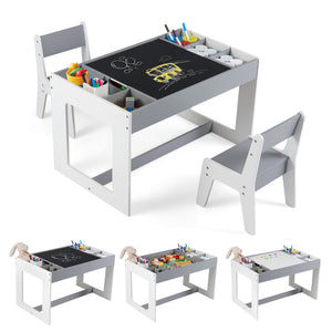 Multifunctional Kids Table and 2 Chairs Set with Chalkboard