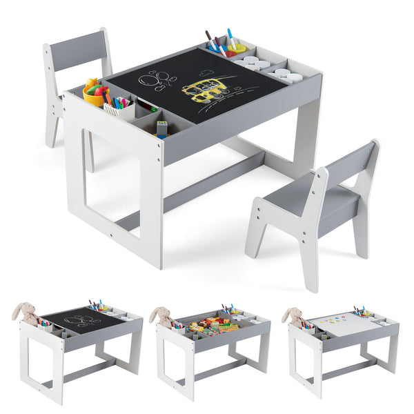 Multifunctional Kids Table and 2 Chairs Set with Chalkboard
