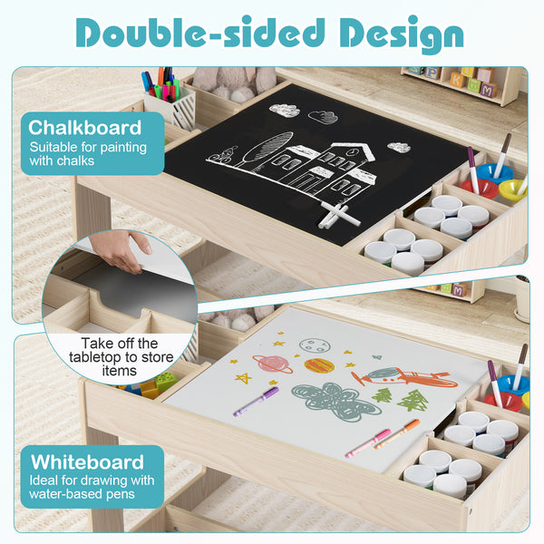 Multifunctional Kids Table and 2 Chairs Set with Chalkboard