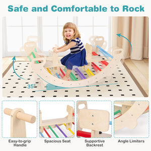 4-in-1 Multifunctional Wooden Climbing Toys with Rocker and Crawling Tunnel