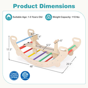 4-in-1 Multifunctional Wooden Climbing Toys with Rocker and Crawling Tunnel