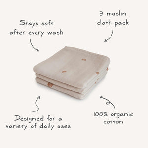 Mushie Organic Cotton Muslin Cloths 3-Pack Soft Baby Cloths