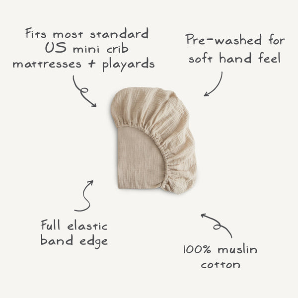 Mushie Mini Muslin Crib Sheet 100% Cotton Breathable