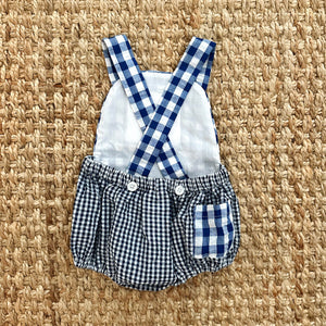 Navy Blue Smocked First Birthday Sunsuit