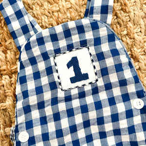 Navy Blue Smocked First Birthday Sunsuit