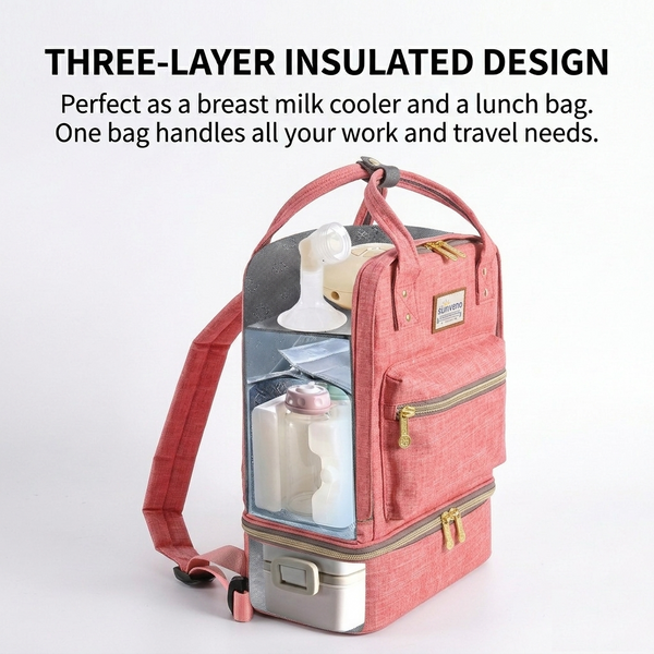 Double Layer Breast Milk Cooler Bag & Nursing Backpack