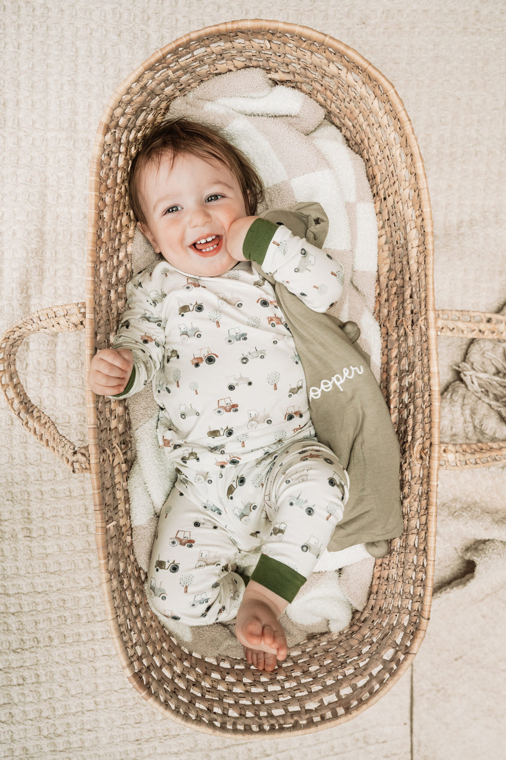 Tiny Tractors 2pc Bamboo Pajamas for babies, soft and breathable sleepwear in a playful design.