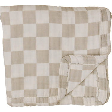 Taupe Checkered Muslin Quilt - MOOGCO Baby