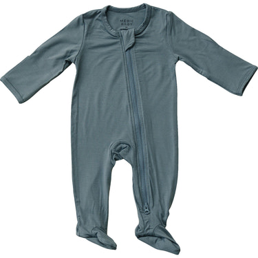 Dusty Blue Bamboo Footed Zipper - MOOGCO Baby
