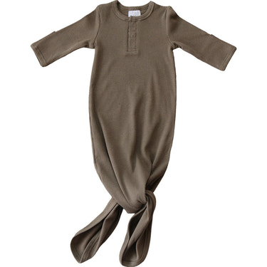 Cocoa Organic Cotton Ribbed Knot Gown - MOOGCO Baby