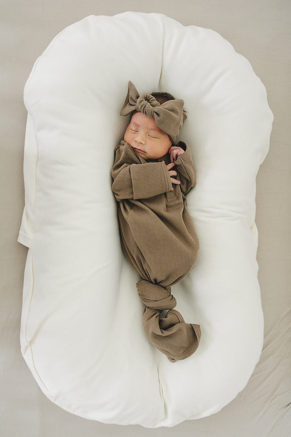 Cocoa Organic Cotton Ribbed Knot Gown - MOOGCO Baby