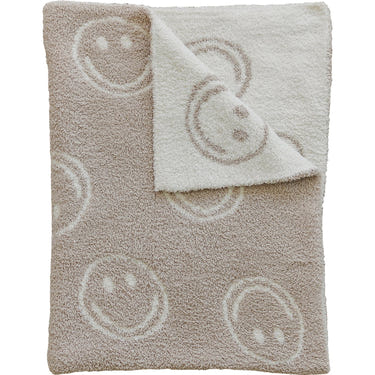Smiley Taupe Plush Blanket - MOOGCO Baby