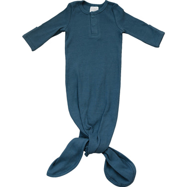 Navy Organic Cotton Ribbed Knot Gown - MOOGCO Baby