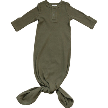Winter Green Organic Cotton Ribbed Knot Gown - MOOGCO Baby