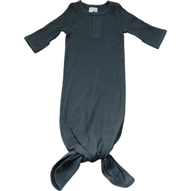 Charcoal Organic Cotton Ribbed Knot Gown - MOOGCO Baby