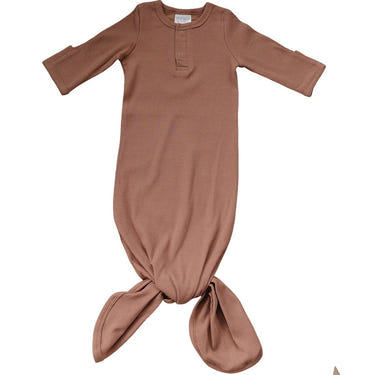Dusty Rose Organic Cotton Ribbed Knot Gown - MOOGCO Baby