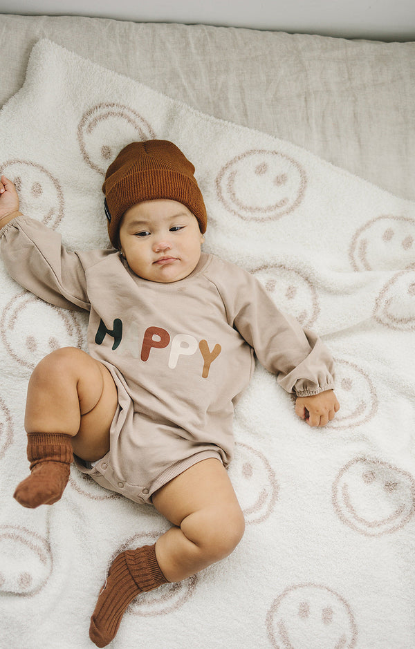 Smiley Taupe Plush Blanket