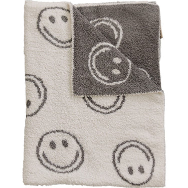 Charcoal Smiley Plush Blanket - MOOGCO Baby