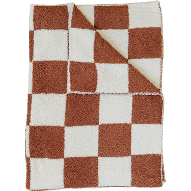 Rust Checkered Plush Blanket - MOOGCO Baby