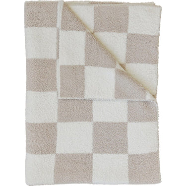 Taupe Checkered Plush Blanket - MOOGCO Baby