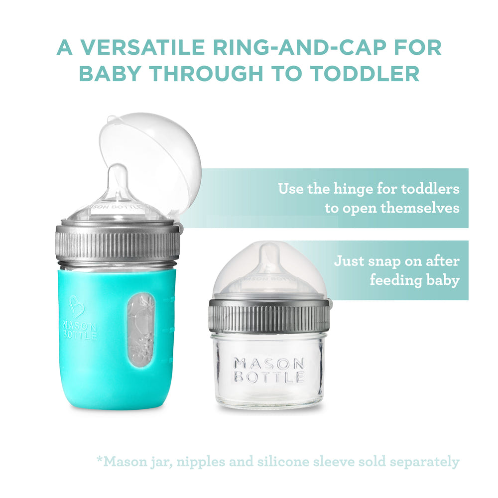 Colorful plastic ring and cap for baby cups, ensuring spill-proof drinking and easy handling for little ones.
