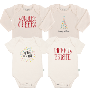 Holiday season graphic bodysuit set, 4 pack + 1 free, perfect for babies.