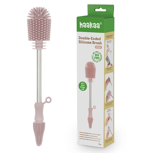 Haakaa Double-Ended Silicone Brush for easy bottle cleaning, shown at angle 9. Perfect for baby care essentials.