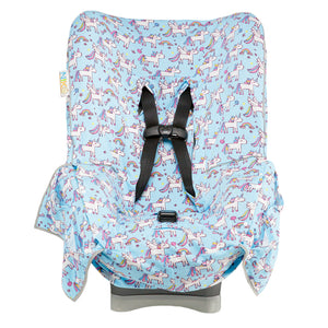 Niko Easy Wash Children's Car Seat Cover in 100% Cotton, Blue with Unicorn Print