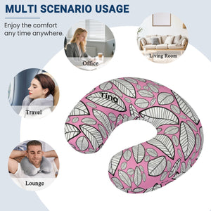 Personalized Sketched Leaf Travel Neck Pillow | Custom Name Gift