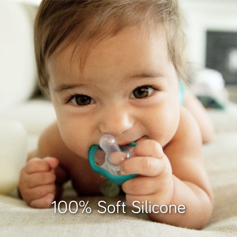 Active Flexy Pacifier for babies 4 months and up, featuring a flexible design for comfort and soothing.
