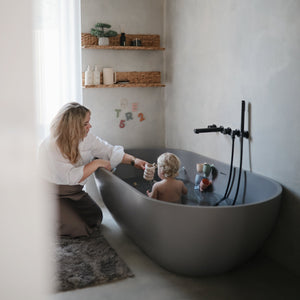 Mushie Pour and Play Bath Set silicone suction pour cups muted colors