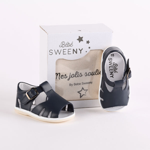 Navy Blue Leather Pre-Walker Sandals