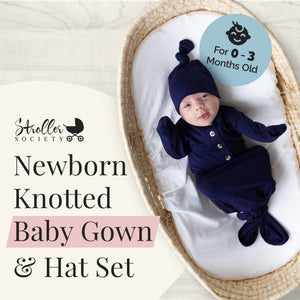 Newborn Knotted Gown and Hat Set Navy Blue, Newborn Clothes for Boys