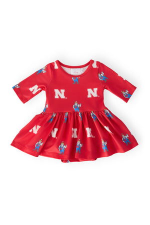 Nebraska Red Herbie Husker 3/4 Sleeve Twirl Bodysuit
