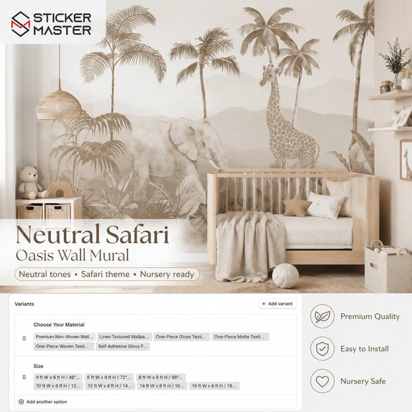 Neutral Safari Oasis Wall Mural for Nursery Wallpaper