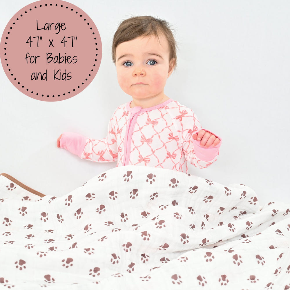 LollyBanks 100% Cotton Muslin Baby Blanket, 47"x47", lightweight quilt with cute cat print for newborns.