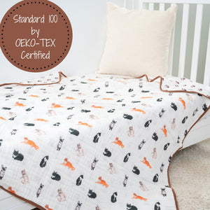 LollyBanks Muslin Baby Blanket, 100% Cotton Lightweight Baby Quilt, 47"x 47" and 6 Layers Newborn Blanket, (Cat Print)