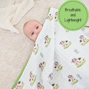 LollyBanks Muslin Baby Blanket, 100% Cotton Lightweight Baby Quilt, 47"x 47" and 6 Layers Newborn Blanket, (Cow Print)