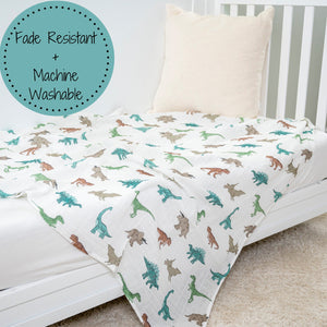 LollyBanks Muslin Swaddle Blankets, 100% Cotton Baby Blanket, 47"x 47" Newborn Swaddle Blanket, (Dinosaur Print)