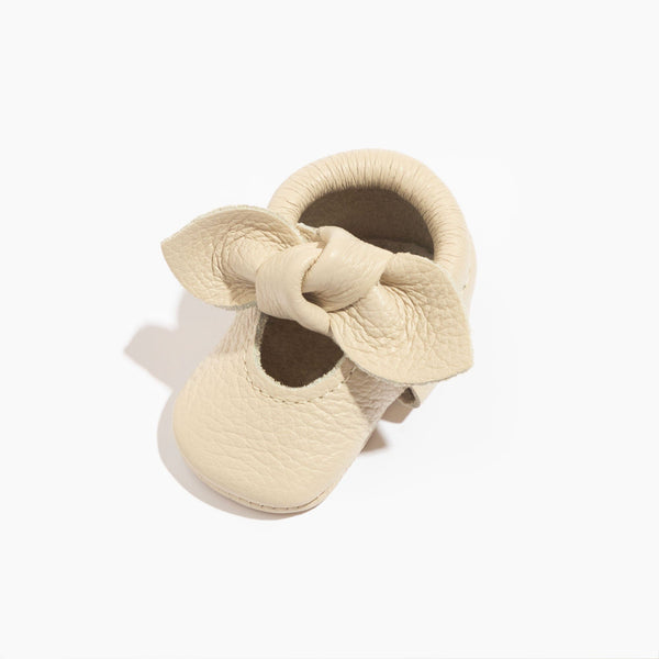 Newborn Birch Knotted Bow Baby Shoe - Angle 2 view showcasing stylish and cozy mocc for infants.