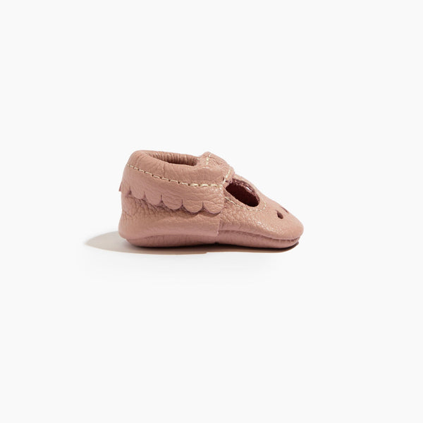 Blush Mary Jane baby shoe for newborns, showcasing a stylish angle 3 view. Perfect for little feet!