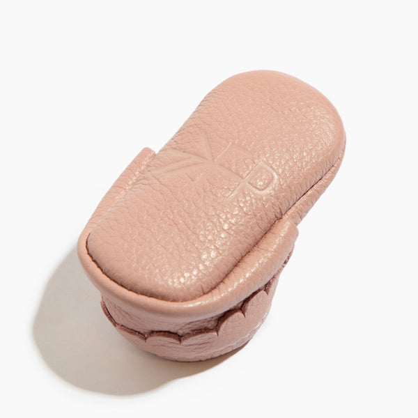 Blush Mary Jane baby shoes for newborns, angle 4 view showcasing soft design and delicate details.