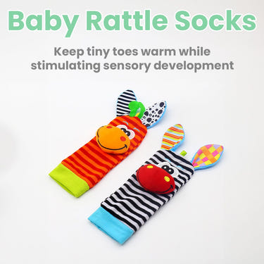 Colorful sock rattle for babies, perfect for sensory play and comfort in the Hats, Socks & Mittens category.