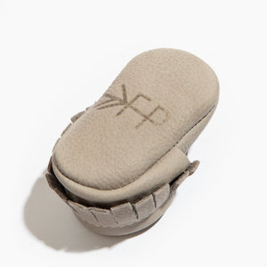 Newborn Salt Flats Moccasin Baby Shoe in angle 4 view, soft leather, perfect for stylish infant footwear.