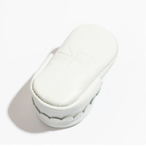 Newborn bright white Mary Jane baby shoe, angle 4 view, perfect for stylish little feet.