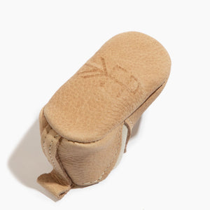 Newborn weathered brown Chelsea boot baby shoe, angle 4 view, stylish and comfortable for little feet.