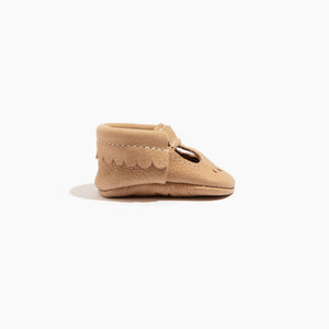 Newborn weathered brown Mary Jane baby shoe, angle 3 view, perfect for stylish infant footwear.