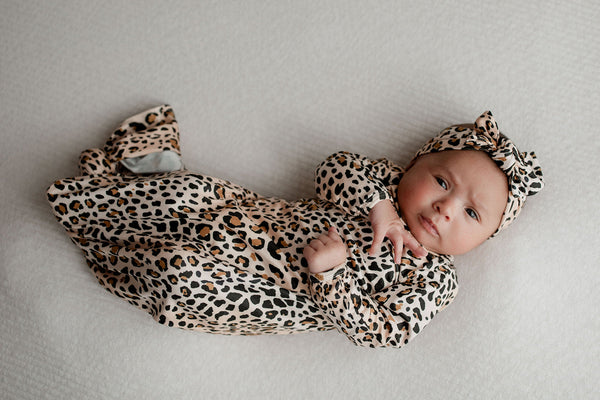 Leopard Knotted Newborn Baby Gown