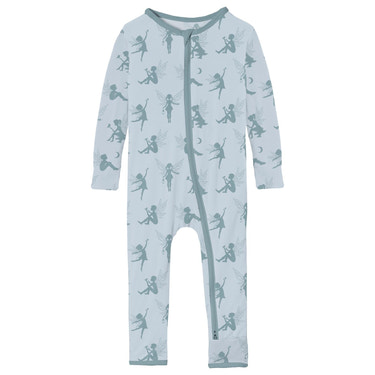 Print Coverall with 2 Way Zipper in Illusion Blue Forest Fairies